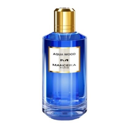 Mancera Aqua Wood, perfume acuático y amaderado con pachulí y vainilla, símbolo de frescura y elegancia.