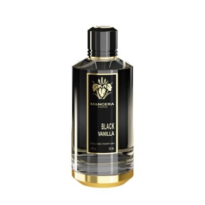 Mancera Black Vanilla, perfume floral y gourmand con vainilla y jazmín, símbolo de dulzura y elegancia.
