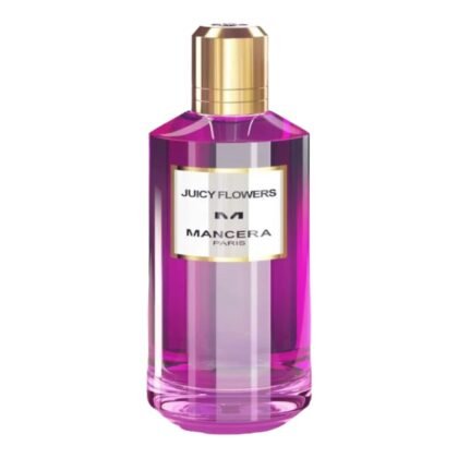 Mancera Juicy Flowers, perfume afrutado y floral con rosa y jazmín, símbolo de frescura y elegancia.