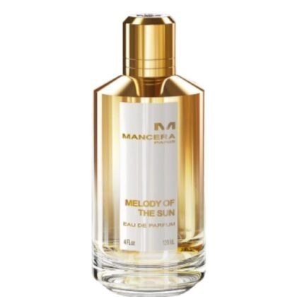 Mancera Melody Of The Sun, perfume cítrico y floral con rosa y jazmín, símbolo de frescura solar.