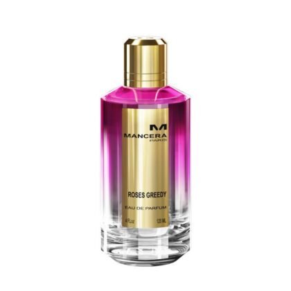 Mancera Roses Greedy, perfume floral y afrutado con rosa y vainilla, símbolo de dulzura y elegancia.