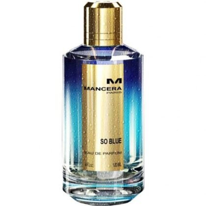 Mancera So Blue, perfume cítrico y acuático con rosa y pachulí, símbolo de frescura y elegancia.