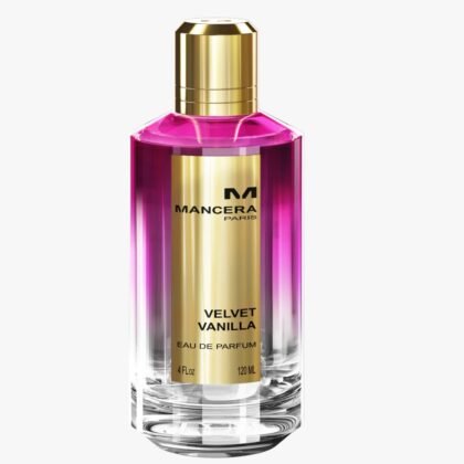 Mancera Velvet Vanilla, perfume floral y gourmand con vainilla y jazmín, símbolo de dulzura y elegancia.