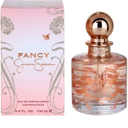 Fancy Jessica Simpson, perfume dulce y femenino con vainilla y caramelo, símbolo de glamour y confianza.