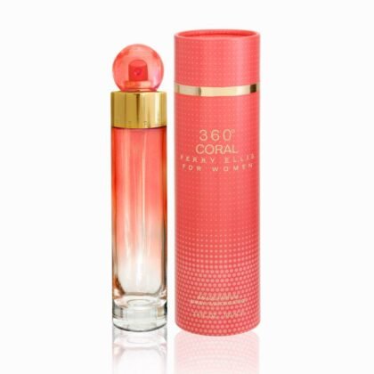 360° Coral Perry Ellis, perfume femenino fresco con notas frutales, florales y amaderadas.
