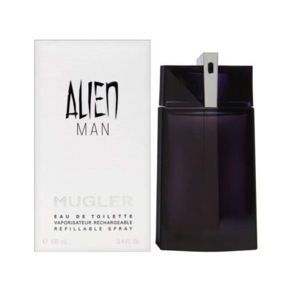 Perfume Alien Man Mugler, aroma masculino fresco e intenso con notas aromáticas, cuero y cálidas.