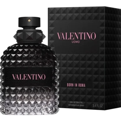 Valentino Uomo Born In Roma, perfume masculino con salvia, vetiver e iris, símbolo de elegancia moderna.