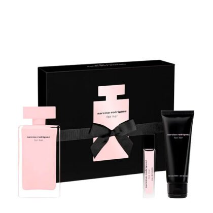 Estuche Narciso Rodriguez For Her, set elegante con fragancia floral, almizclada y amaderada.