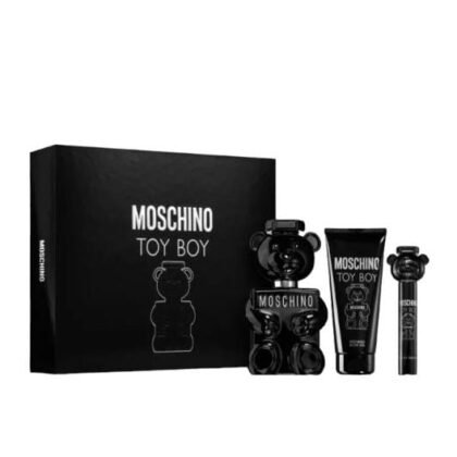 Estuche Moschino Toy Boy, set masculino con perfume, perfumero, gel de ducha y crema corporal.
