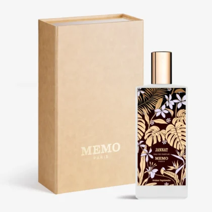 Jannat Memo Paris, perfume de lujo con frescura cítrica, corazón herbal y base cálida de almizcle.