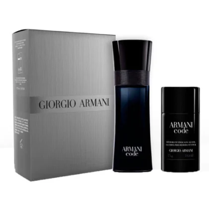 Estuche Armani Code Giorgio Armani, perfume 75 ml + desodorante 75 ml. Elegancia y practicidad masculina.