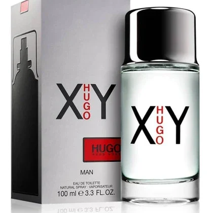 Hugo Boss Man XY, perfume masculino con bergamota, menta y pachulí, símbolo de frescura moderna.