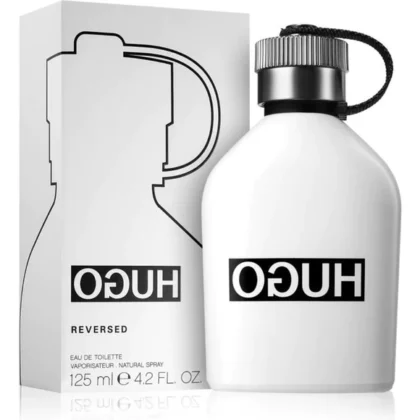 Hugo Boss Reversed, perfume fresco y moderno con notas cítricas y base terrosa masculina.