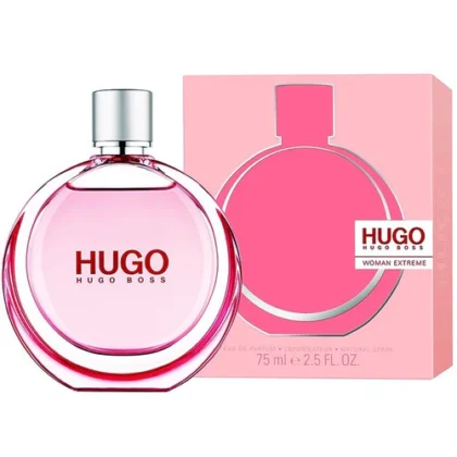 Hugo Boss Woman Extreme, perfume femenino con mora azul, jazmín y sándalo, símbolo de elegancia moderna.