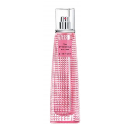 Givenchy Live Irresistible Rosy Crush, perfume femenino floral con rosa, peonía y pachulí elegante.