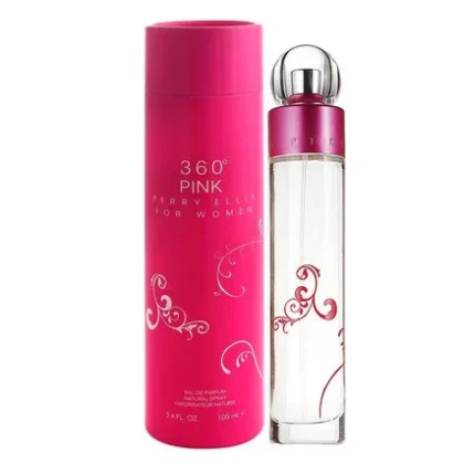 360° Pink Perry Ellis, perfume femenino fresco con notas frutales, florales y amaderadas.