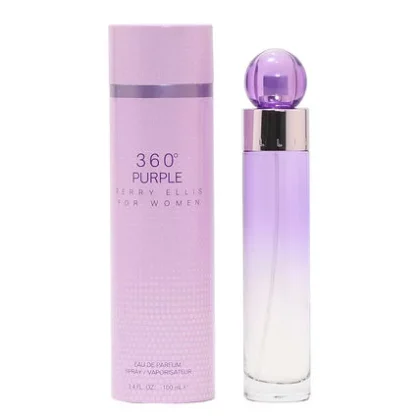 360° Purple Perry, perfume femenino fresco con notas frutales, florales y amaderadas.