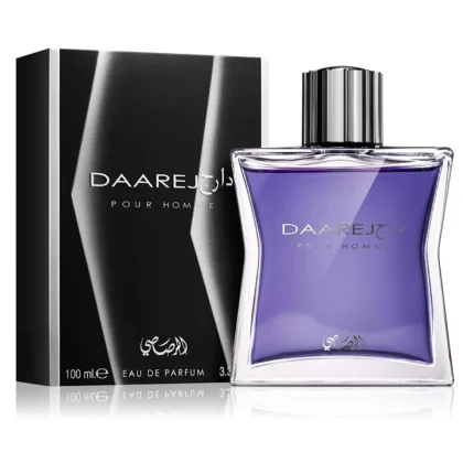 Daarej Pour Homme Rasasi, intensidad oriental y elegancia cálida para el hombre moderno y sofisticado.