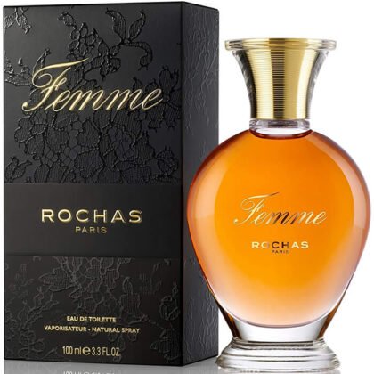 Perfume Rochas Femme: sensualidad frutal y elegancia clásica en un frasco icónico.