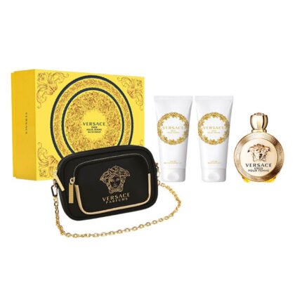 Estuche Versace Eros Pour Femme, set femenino con fragancia cítrica, floral y base ambarina elegante.
