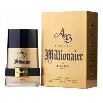 AB Spirit Millionaire, frescura cítrica y elegancia especiada con vainilla, ámbar y maderas nobles.