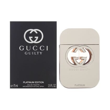 Guilty Platinum de Gucci, fragancia fresca y elegante con notas cítricas, florales y cálidas.