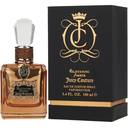 Glistening Amber de Juicy Couture, perfume femenino con notas frutales, florales y cálidas de ámbar.