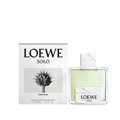 Loewe Solo Origami, perfume masculino con notas cítricas, especiadas y maderas nobles.