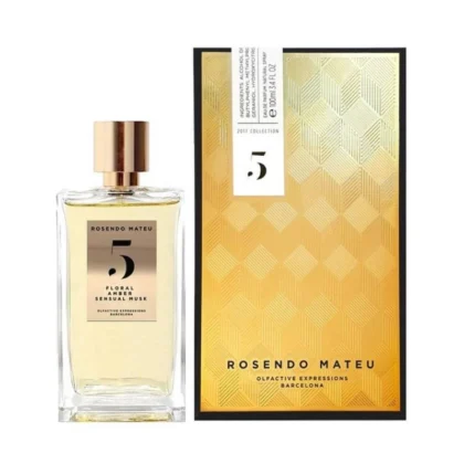Rosendo Mateu Nº5, perfume unisex con notas florales, ambarinas y cálidas de almizcle sensual.