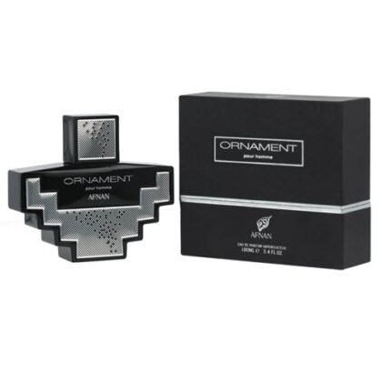 Afnan Ornament Pour Homme: manzana, sándalo y almizcle en una fragancia masculina fresca, elegante y con carácter.