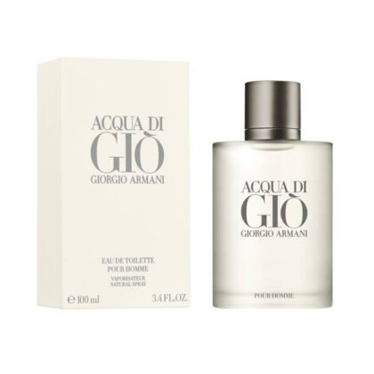 Acqua di Gio de Giorgio Armani, frescura marina con bergamota, jazmín y cedro. Elegancia natural para el hombre moderno.