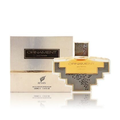 Afnan Ornament Pour Femme: frutas, coco y vainilla en una fragancia femenina dulce, tropical y seductora.