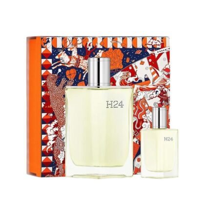 H24 de Hermès, frescura vegetal y calidez amaderada para el hombre moderno. Elegancia sostenible y vibrante.