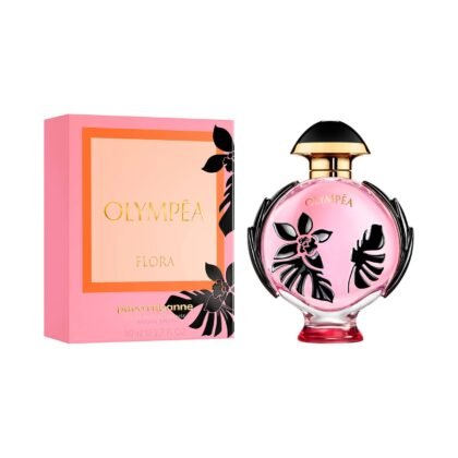 Olympéa Flora Intense de Paco Rabanne, floral-oriental con grosella, rosa y vainilla. Poder femenino en una fragancia intensa y seductora.