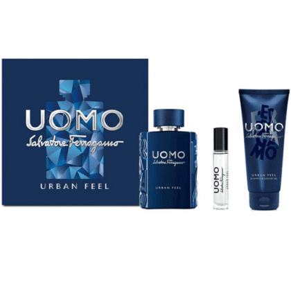 Uomo Salvatore Ferragamo Urban Feel: café, cedro e incienso en una fragancia masculina que refleja el ritmo vibrante de la ciudad.