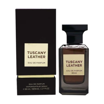 Tuscany Leather de Fragrance World: cuero, frambuesa y ámbar en una fragancia intensa, elegante y seductora.