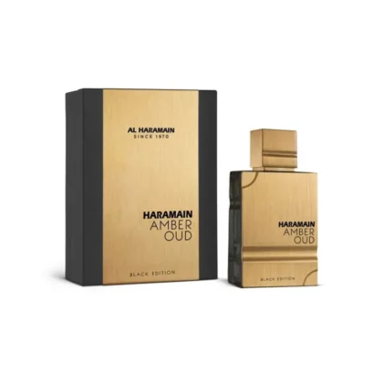 Amber Oud Black Edition de Al Haramain: bergamota, oud y ámbar en una fragancia intensa, elegante y envolvente.