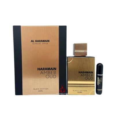 Amber Oud Black Edition de Al Haramain, perfume unisex con cardamomo, cuero y ámbar gris. Elegancia oriental y estela intensa.