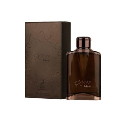 Maison Alhambra Expose Intense: piña, cardamomo y ámbar en una fragancia masculina oriental-amaderada intensa y sofisticada.