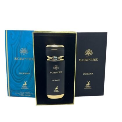 Sceptre Oceana de Maison Alhambra: vainilla, benjuí y oud en una fragancia cálida y elegante para hombres con presencia.
