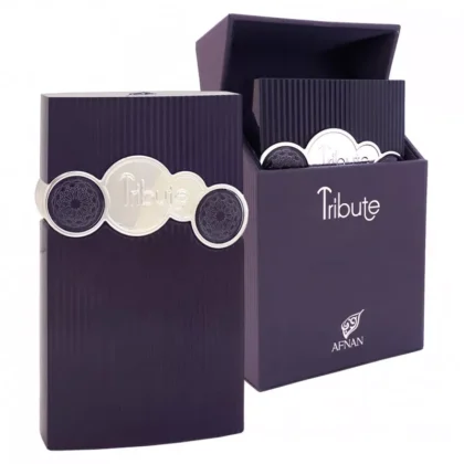 Descubre Tribute Blue de Afnan, una fragancia masculina amaderada-ámbar con bergamota, cashmeran y fondo almizclado.