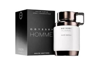 Odyssey Homme White Edition de Armaf, fragancia masculina con toronja, notas marinas y ámbar. Fresca y sofisticada.