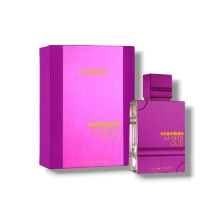 Amber Oud Ultra Violet de Al Haramain: jengibre, jazmín y pachulí en una fragancia floral y envolvente para mujeres sofisticadas.