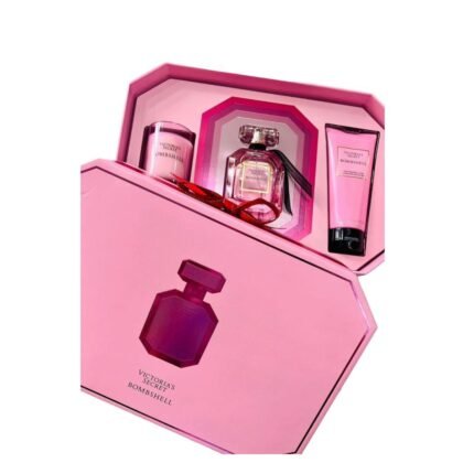 Estuche Bombshell Eau de Parfum 50ml 3 Piezas: perfume, loción y vela con notas frutales y florales para una experiencia sensorial irresistible.