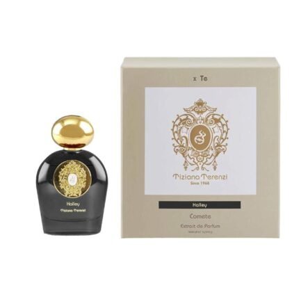 Halley de Tiziana Terenzi: aroma frutal y ambarado con maracuyá, ámbar gris y cuero. Seducción cósmica y elegancia vibrante.