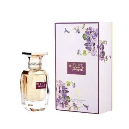 Violet Bouquet de Afnan: fragancia floral con rosa, jazmín y vainilla. Elegancia suave y femenina para destacar con distinción.