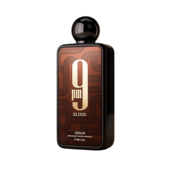 Afnan 9pm Elixir es intensidad nocturna: cardamomo, cuero y vainilla en una fragancia poderosa, envolvente y sofisticada para destacar con estilo.
