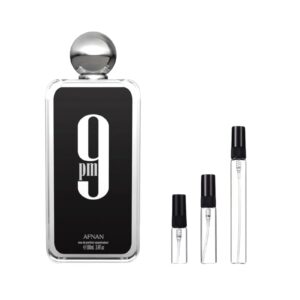 Decants Afnan 9pm 3ml, 5ml y 10ml: notas cautivadoras y esencia masculina para conquistar la noche con elegancia y misterio.