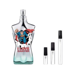 Decants Le Male Superman en 3ml, 5ml y 10ml: frescura vibrante con menta, salvia y vainilla. Masculinidad moderna en cada gota.