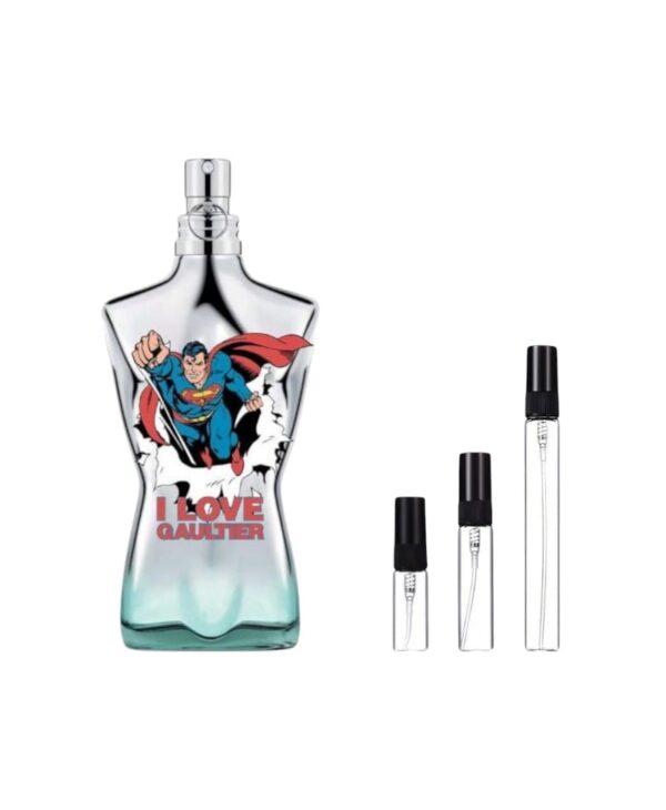 Decants Le Male Superman en 3ml, 5ml y 10ml: frescura vibrante con menta, salvia y vainilla. Masculinidad moderna en cada gota.